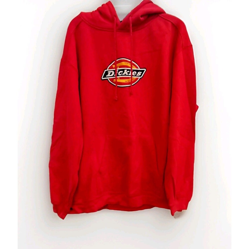 DICKIES Large Hoodie Horseshoe Logo Red Sweatshirt Pocket Drawstring  Oversized